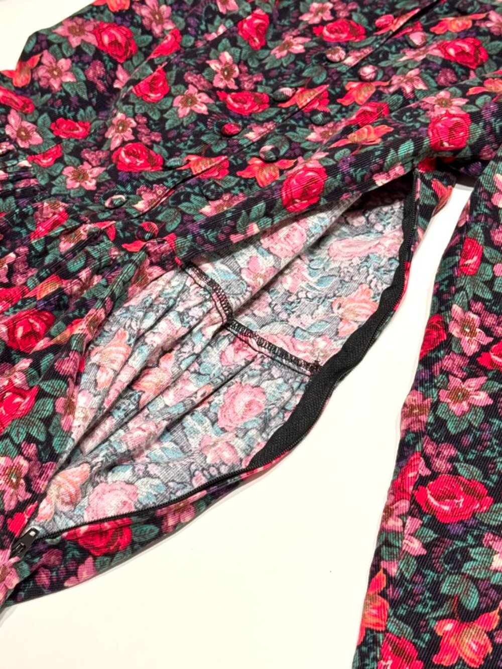 Vtg 90s Laura Ashley Floral Corduroy Button Front Dress Cottagecore Victorian - Picture 8 of 10